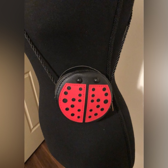 Mini Bag; Lady Bug; Red & Black; Vegan Leather; Rope Strap; Approx 4” Diameter - Picture 2 of 6